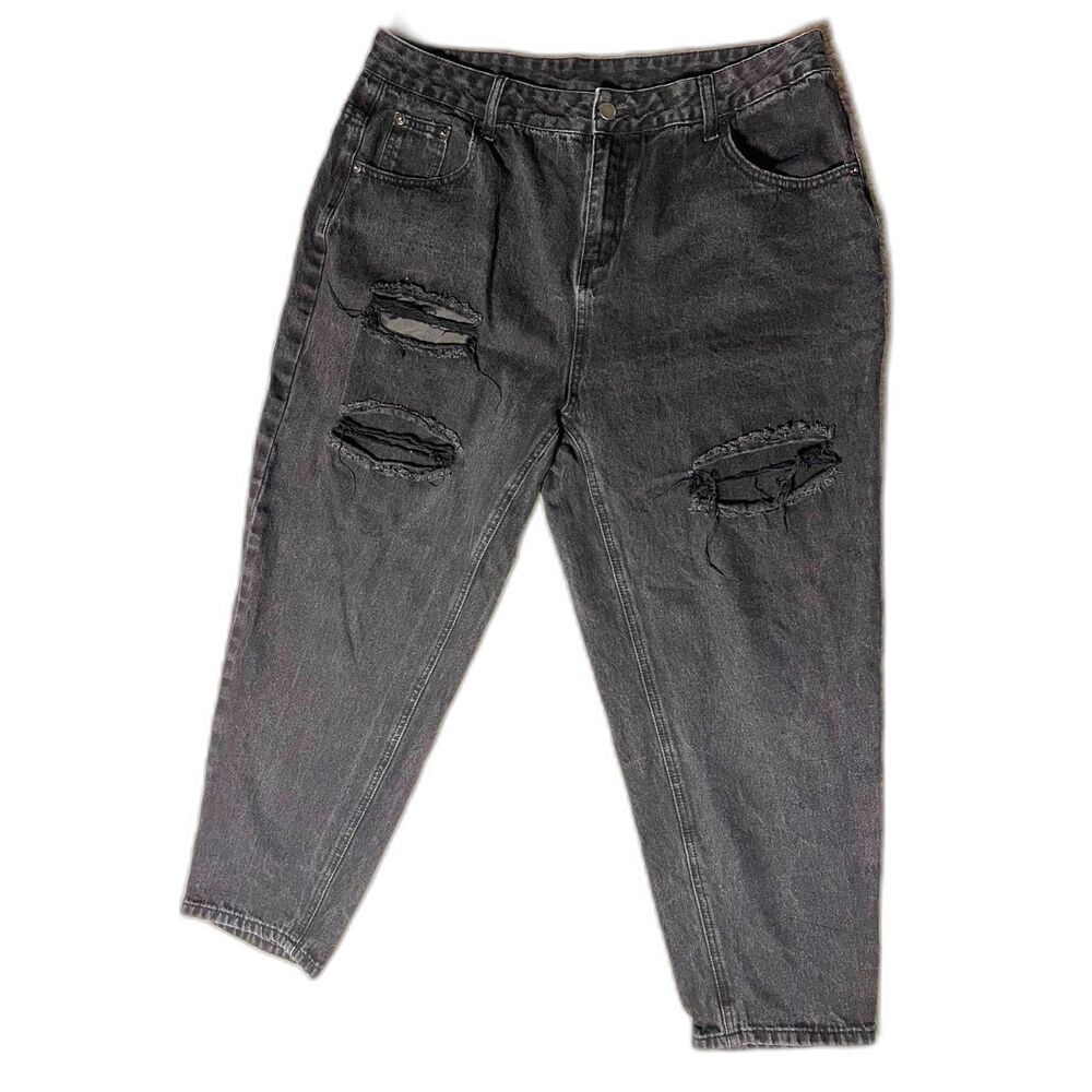 SHEIN Curve 1X Distressed Cropped Black Denim Jeans – Plus Size – 24” Inseam